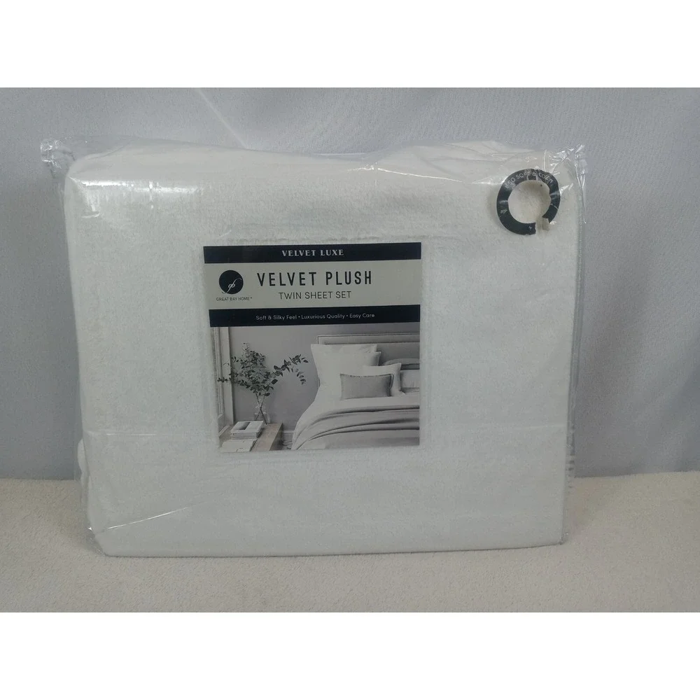 Twin Sheet Set White Velvet Plush Extra Soft Velvet Luxe Sheets Great Bay‎ Home